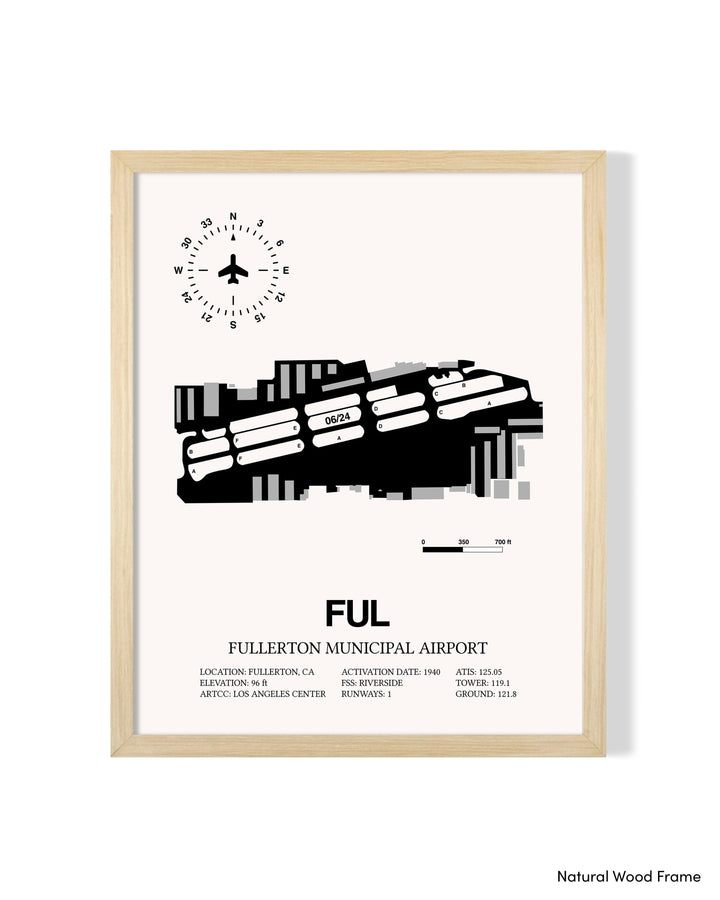 Detailed Airport Map of Fullerton Municipal Airport (FUL) in White with a Natural Frame