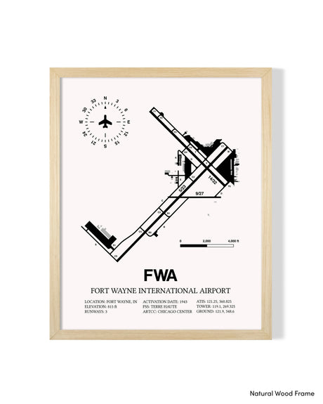 Detailed Airport Map of Fort Wayne International Airport (FWA) in White with a Natural Frame