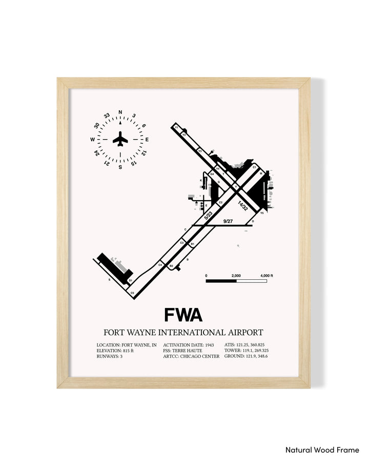 Detailed Airport Map of Fort Wayne International Airport (FWA) in White with a Natural Frame