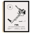 Framed Detailed Airport Map of Fort Wayne International Airport (FWA) in White with a Black Frame