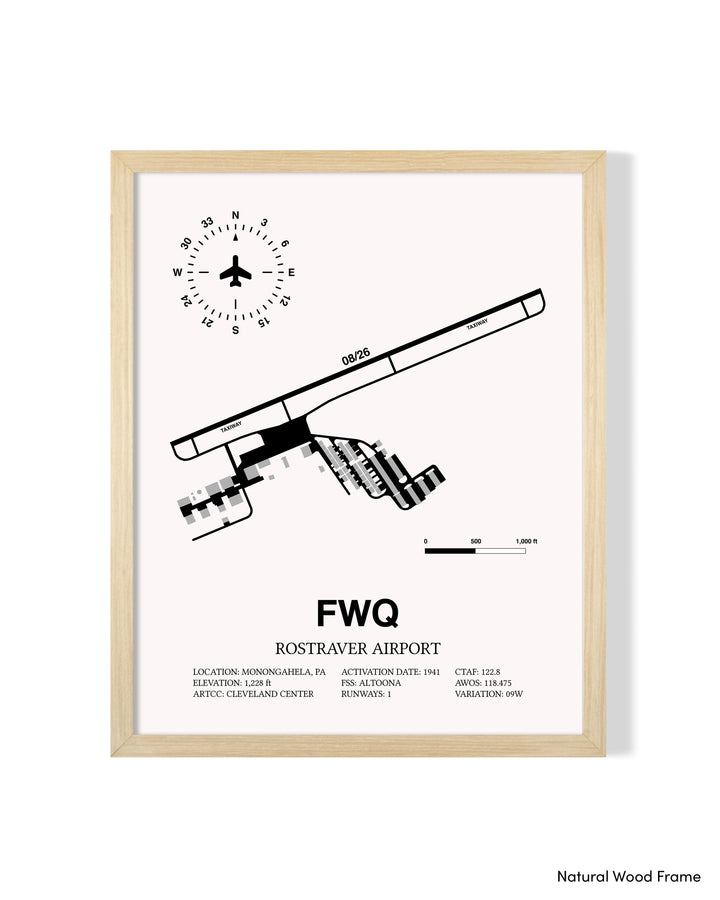 Detailed Airport Map of Rostraver Airport (FWQ) in White with a Natural Frame