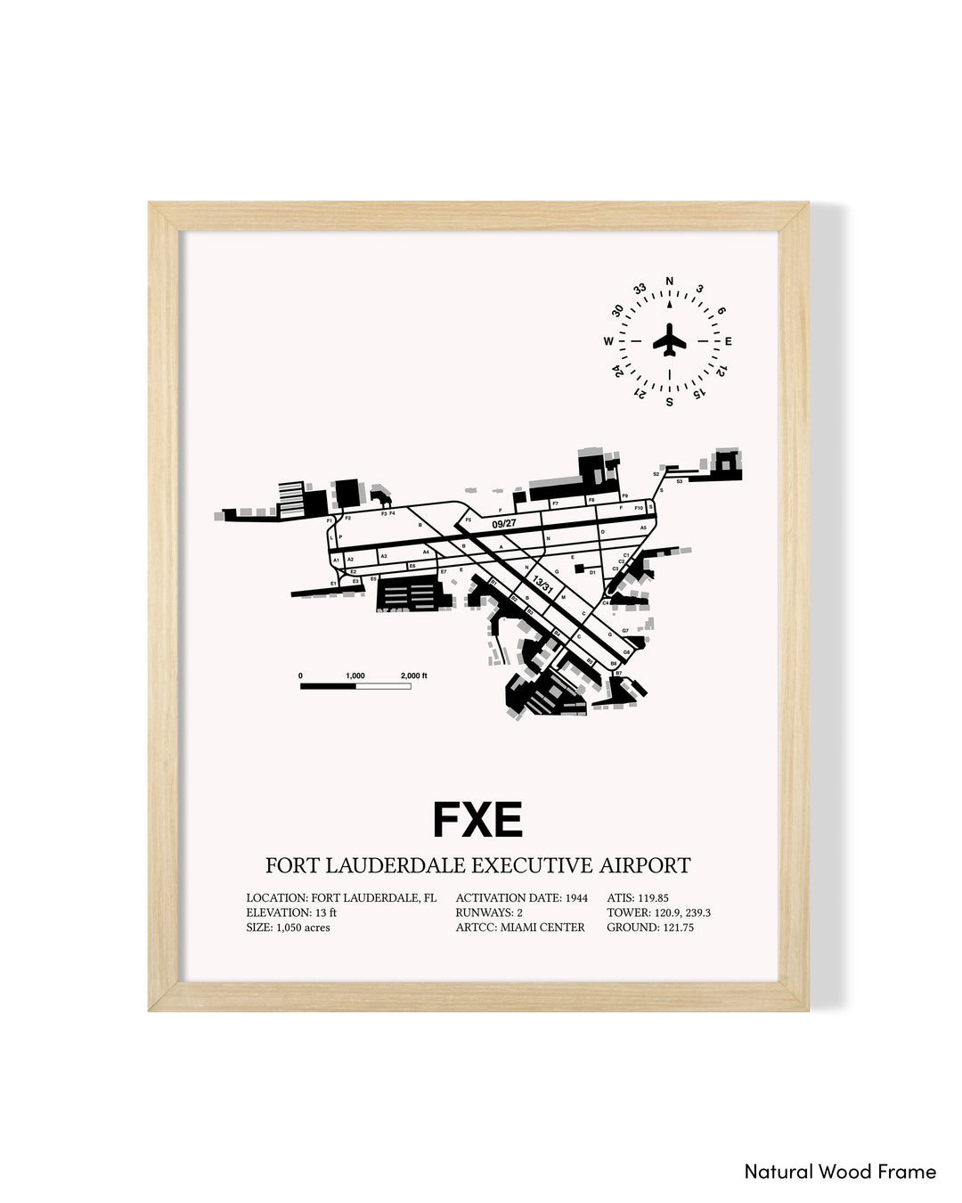 Detailed Airport Map of Fort Lauderdale Executive Airport (FXE) in White with a Natural Frame