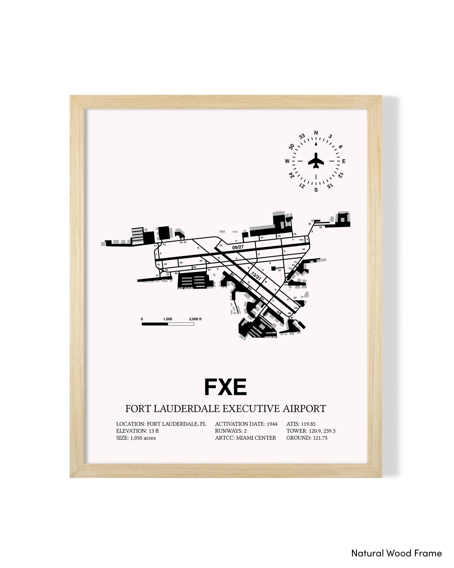 Detailed Airport Map of Fort Lauderdale Executive Airport (FXE) in White with a Natural Frame