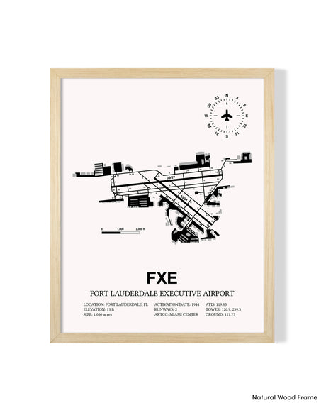 Detailed Airport Map of Fort Lauderdale Executive Airport (FXE) in White with a Natural Frame