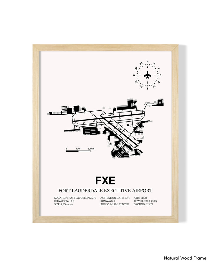 Detailed Airport Map of Fort Lauderdale Executive Airport (FXE) in White with a Natural Frame