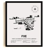 Framed Detailed Airport Map of Fort Lauderdale Executive Airport (FXE) in White with a Black Frame