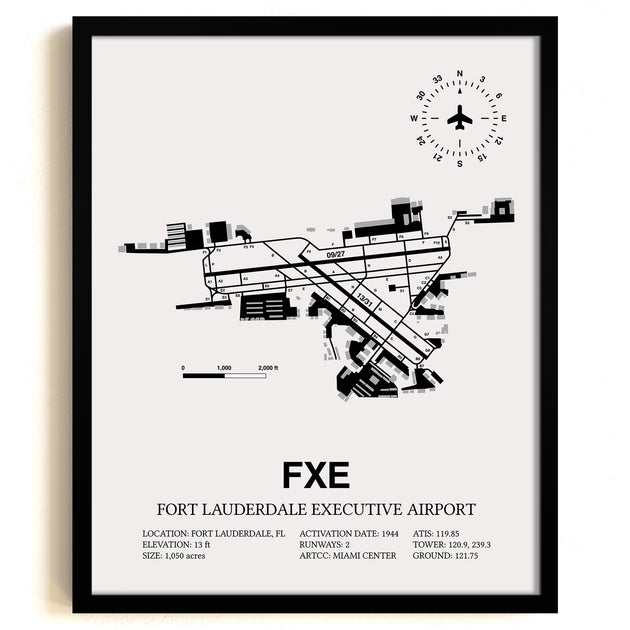 Fort Lauderdale Executive Airport (FXE) Framed Detailed Airport Map ...