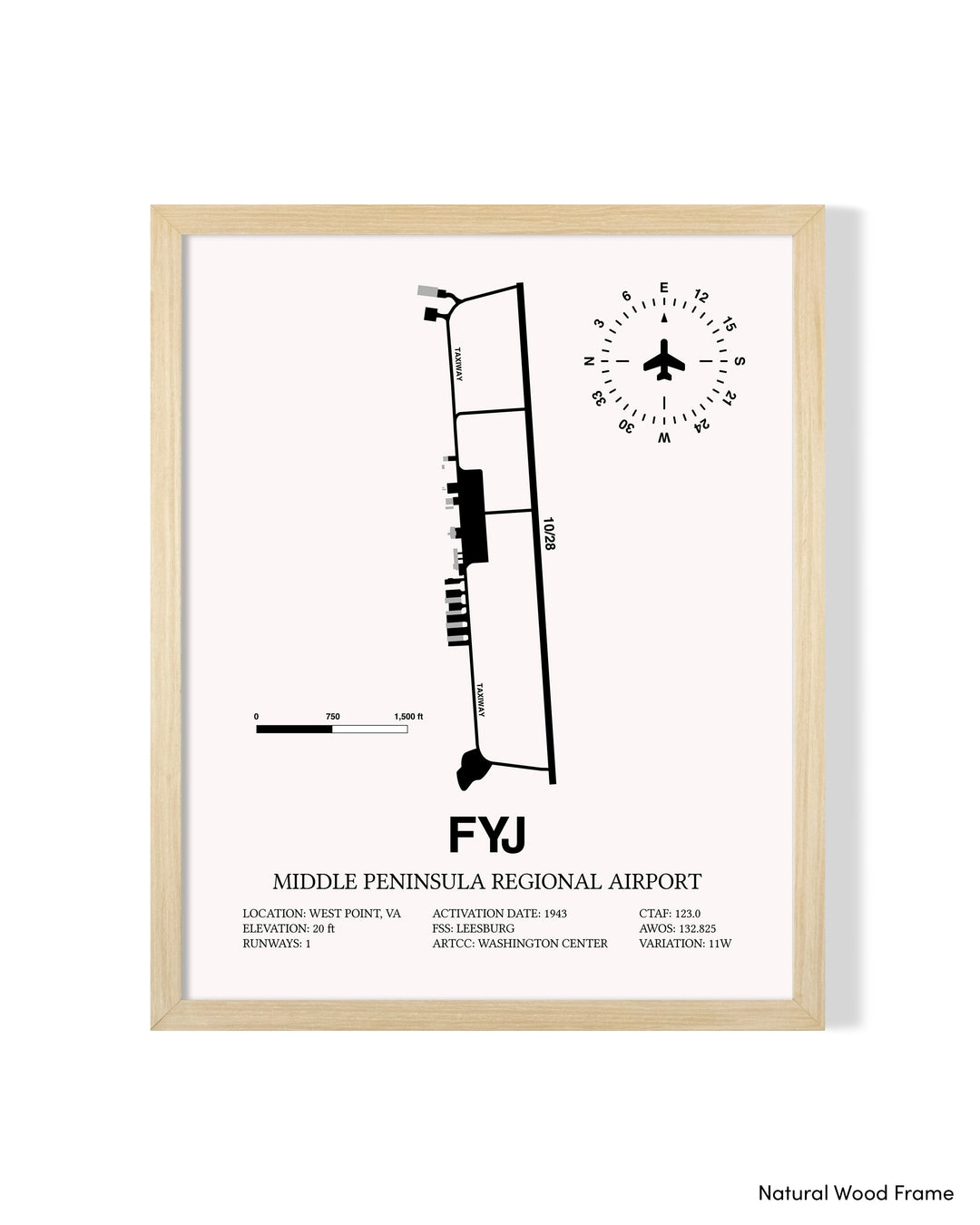 Detailed Airport Map of Middle Peninsula Regional Airport (FYJ) in White with a Natural Frame