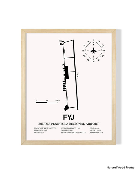 Detailed Airport Map of Middle Peninsula Regional Airport (FYJ) in White with a Natural Frame