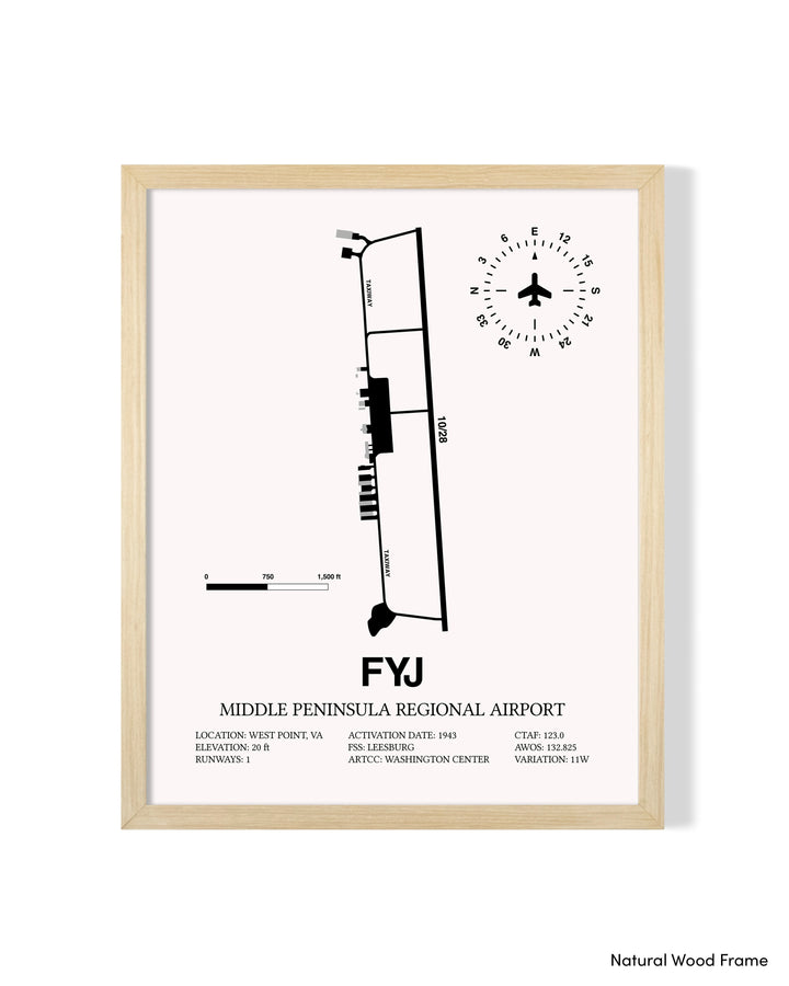 Detailed Airport Map of Middle Peninsula Regional Airport (FYJ) in White with a Natural Frame