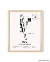 Detailed Airport Map of Drake Field (FYV) in White with a Natural Frame