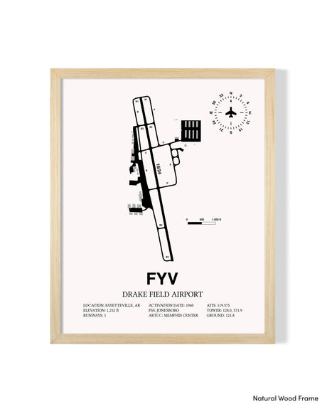 Detailed Airport Map of Drake Field (FYV) in White with a Natural Frame