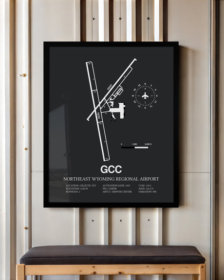 Framed Detailed Airport Map of Northeast Wyoming Regional Airport (GCC) in Gray with a Black Frame