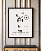 Framed Detailed Airport Map of Northeast Wyoming Regional Airport (GCC) in White with a Black Frame