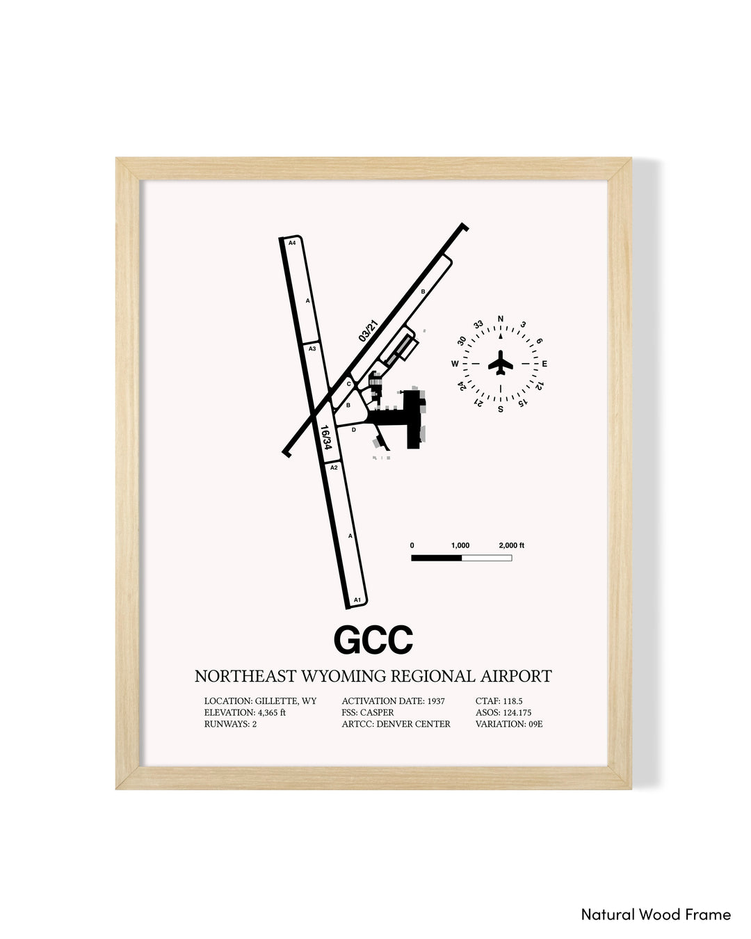 Detailed Airport Map of Northeast Wyoming Regional Airport (GCC) in White with a Natural Frame