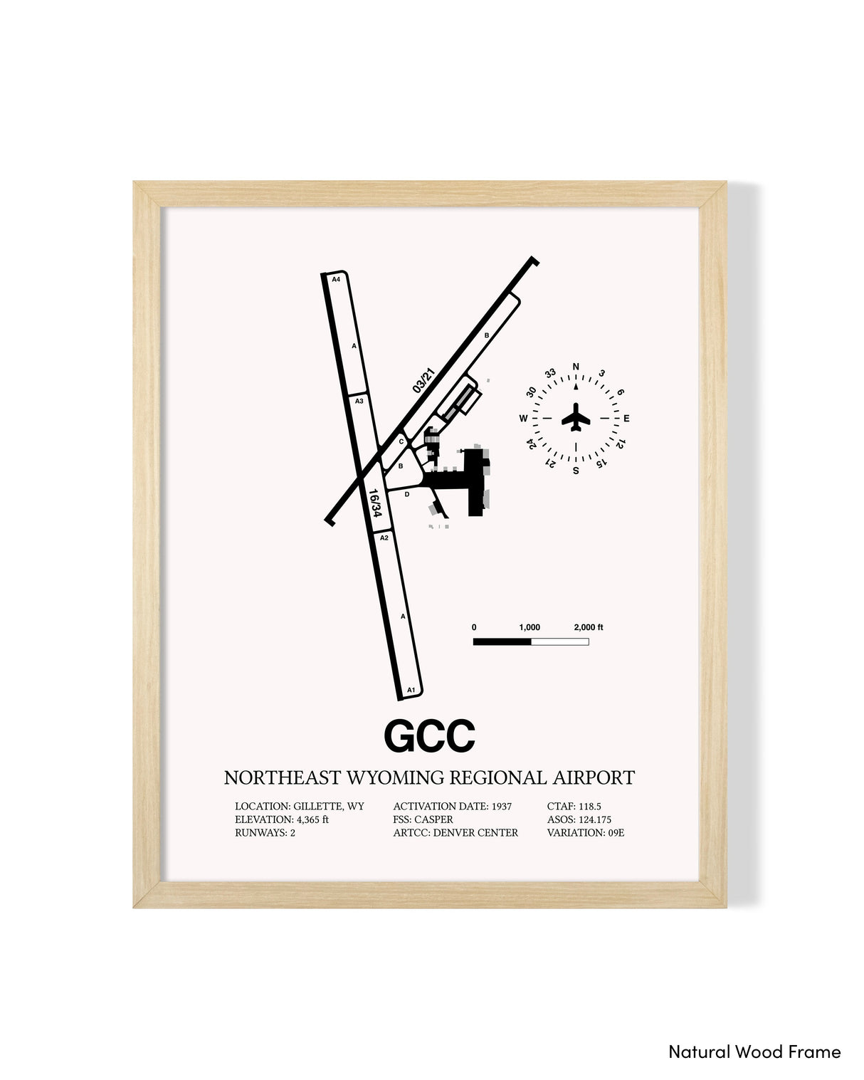Detailed Airport Map of Northeast Wyoming Regional Airport (GCC) in White with a Natural Frame