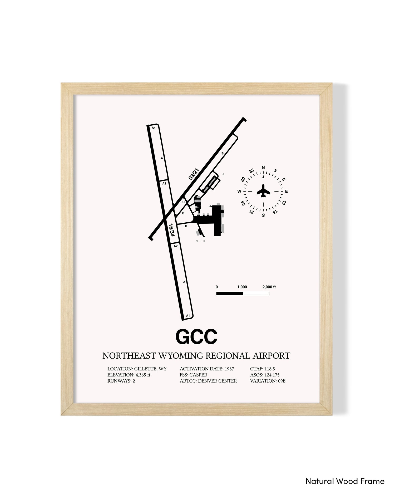 Detailed Airport Map of Northeast Wyoming Regional Airport (GCC) in White with a Natural Frame