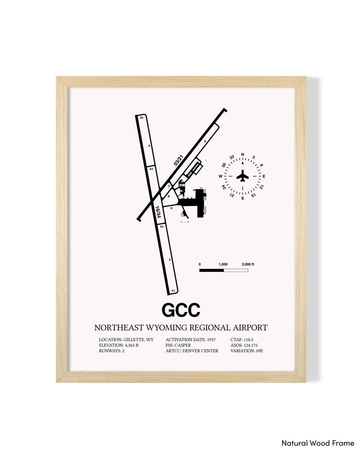 Detailed Airport Map of Northeast Wyoming Regional Airport (GCC) in White with a Natural Frame
