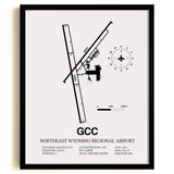 Framed Detailed Airport Map of Northeast Wyoming Regional Airport (GCC) in White with a Black Frame