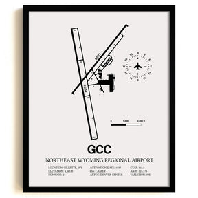 Framed Detailed Airport Map of Northeast Wyoming Regional Airport (GCC) in White with a Black Frame