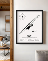 Framed Detailed Airport Map of Greeneville Municipal Airport (GCY) in White with a Black Frame