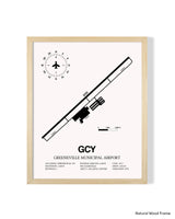 Detailed Airport Map of Greeneville Municipal Airport (GCY) in White with a Natural Frame