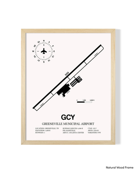 Detailed Airport Map of Greeneville Municipal Airport (GCY) in White with a Natural Frame