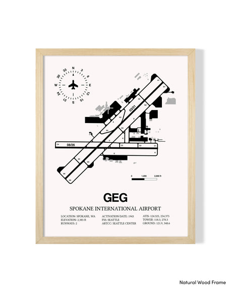 Detailed Airport Map of Spokane International Airport (GEG) in White with a Natural Frame