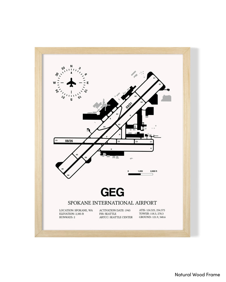Detailed Airport Map of Spokane International Airport (GEG) in White with a Natural Frame
