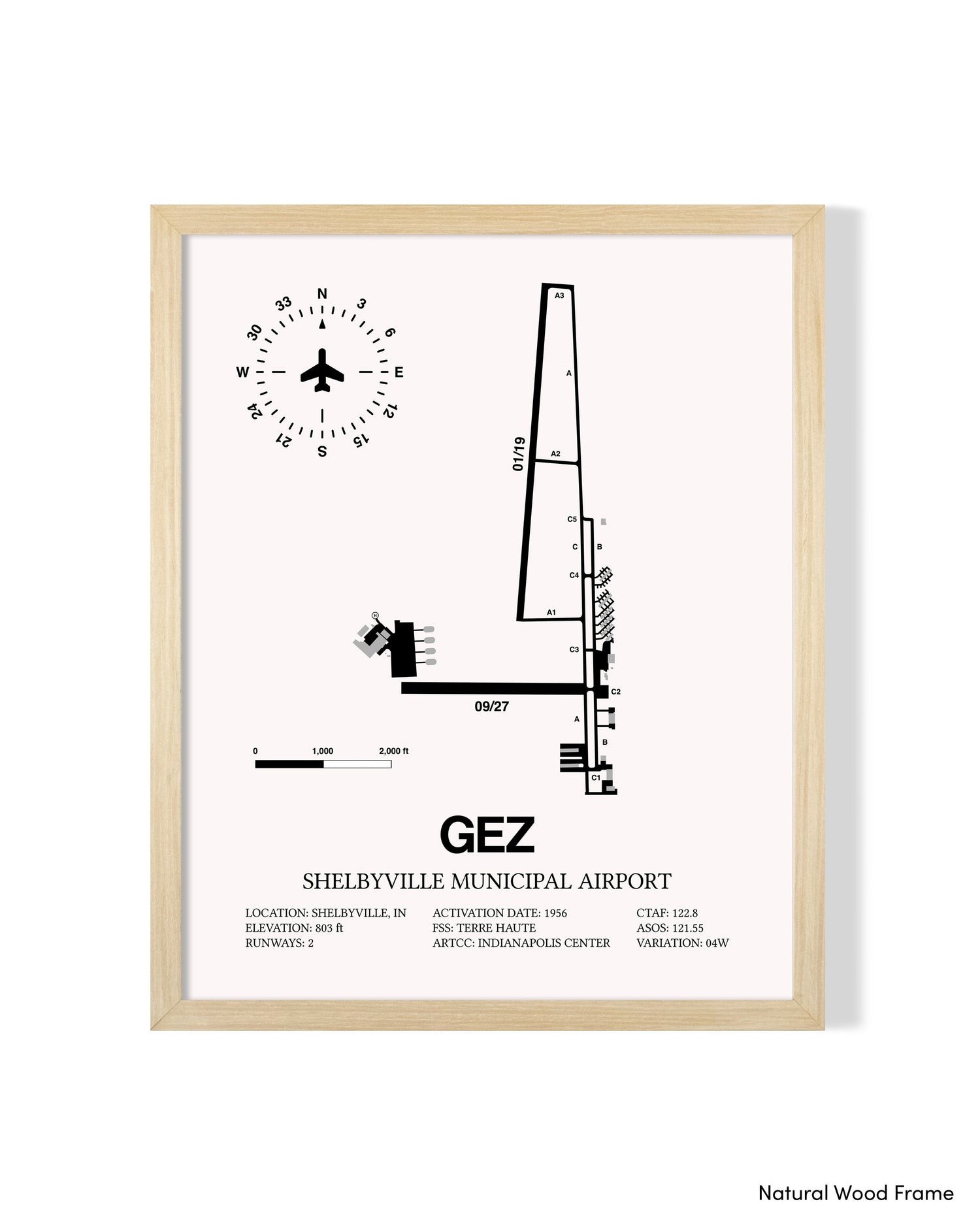 Detailed Airport Map of Shelbyville Municipal Airport (GEZ) in White with a Natural Frame