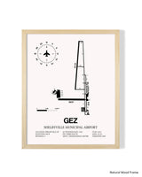 Detailed Airport Map of Shelbyville Municipal Airport (GEZ) in White with a Natural Frame