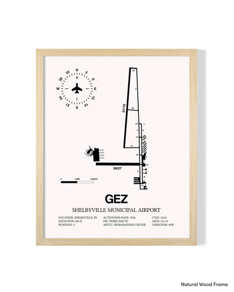 Detailed Airport Map of Shelbyville Municipal Airport (GEZ) in White with a Natural Frame