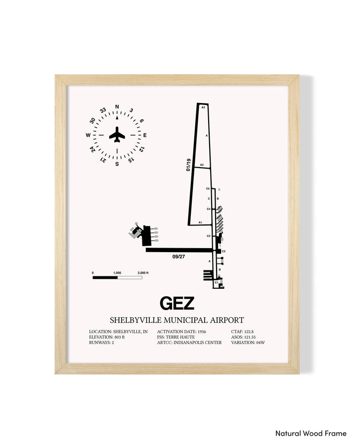 Detailed Airport Map of Shelbyville Municipal Airport (GEZ) in White with a Natural Frame