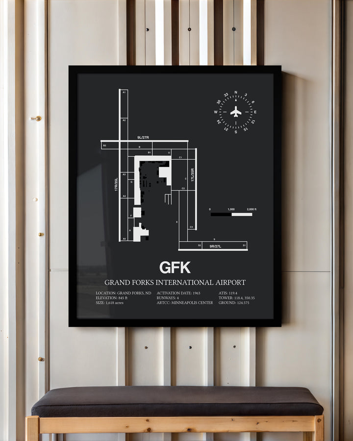 GFK Airport Map, Grand Forks International Airport Framed Print