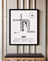 Framed Detailed Airport Map of Grand Forks International Airport (GFK) in White with a Black Frame
