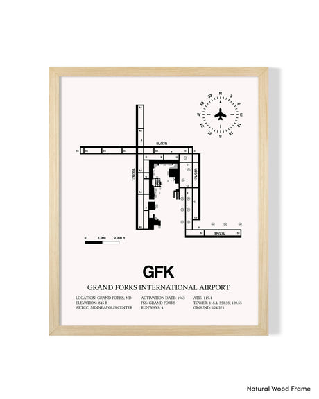 Detailed Airport Map of Grand Forks International Airport (GFK) in White with a Natural Frame