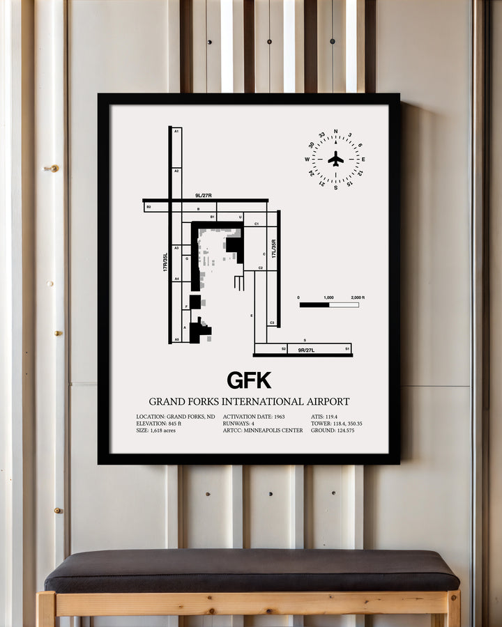 GFK Airport Map, Grand Forks International Airport Framed Print