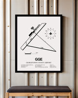 Framed Detailed Airport Map of Georgetown County Airport (GGE) in White with a Black Frame