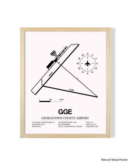 Detailed Airport Map of Georgetown County Airport (GGE) in White with a Natural Frame