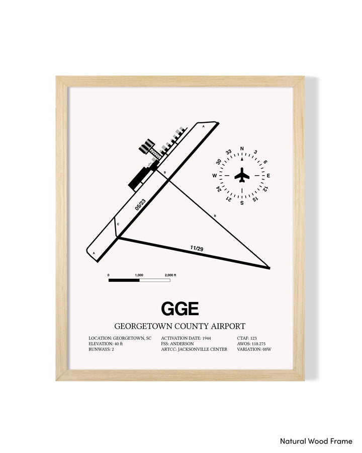 Detailed Airport Map of Georgetown County Airport (GGE) in White with a Natural Frame