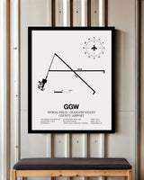 Framed Detailed Airport Map of Wokal Field / Glasgow-Valley County Airport (GGW) in White with a Black Frame