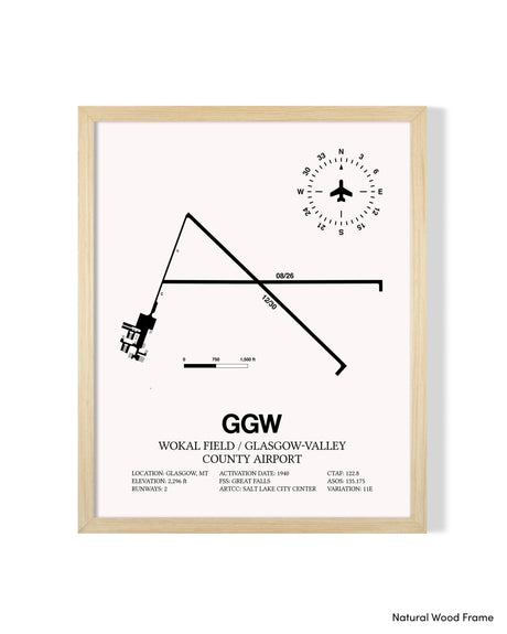 Detailed Airport Map of Wokal Field / Glasgow-Valley County Airport (GGW) in White with a Natural Frame