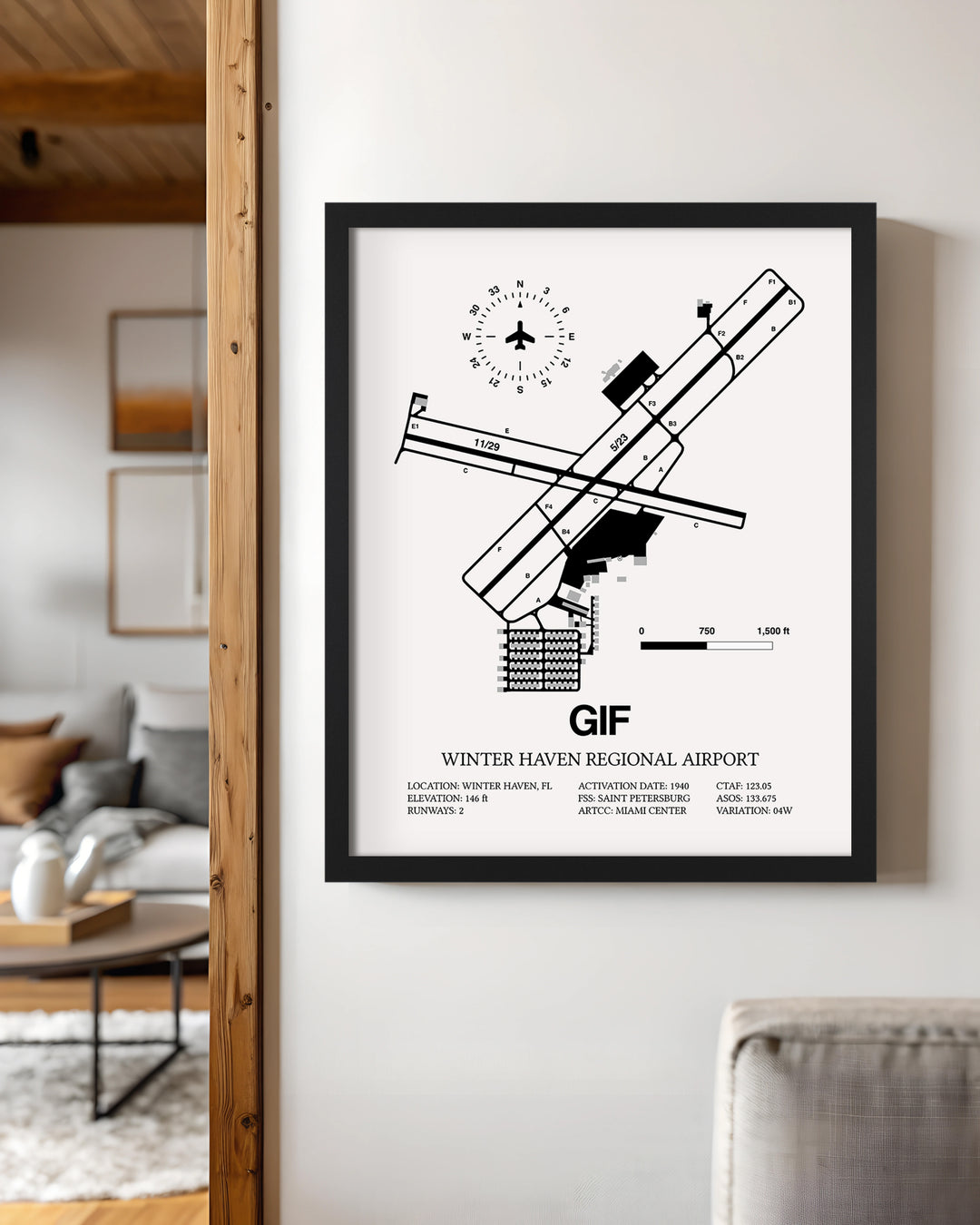 Framed Detailed Airport Map of Winter Haven Regional Airport (GIF) in White with a Black Frame