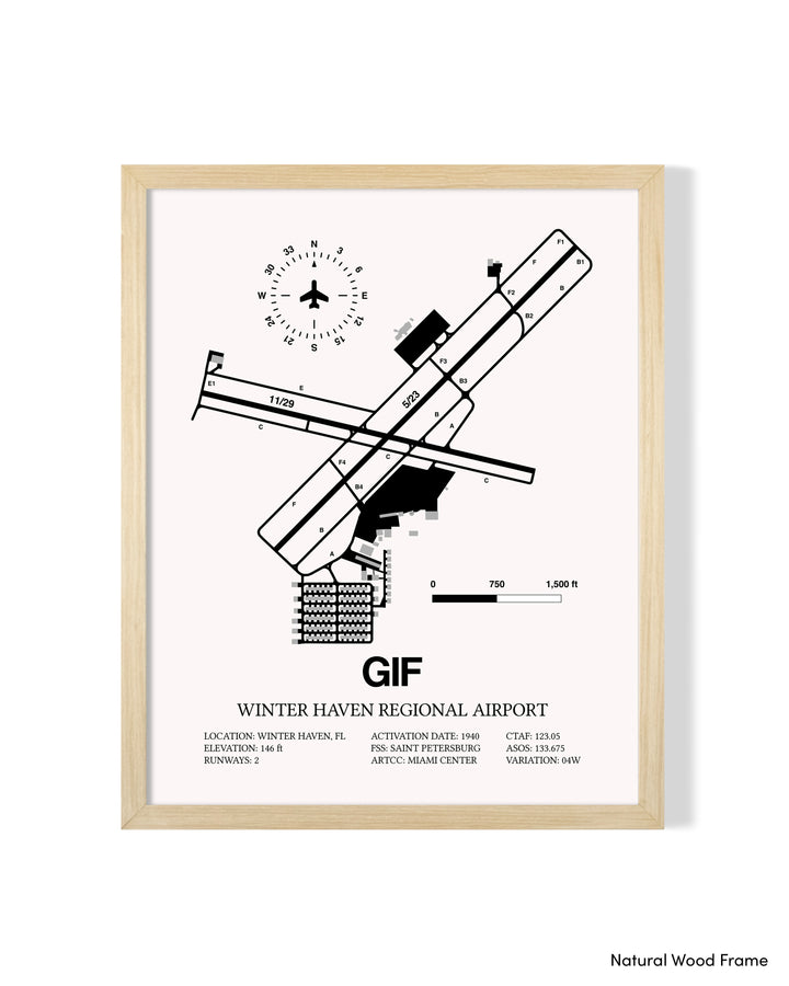 Detailed Airport Map of Winter Haven Regional Airport (GIF) in White with a Natural Frame