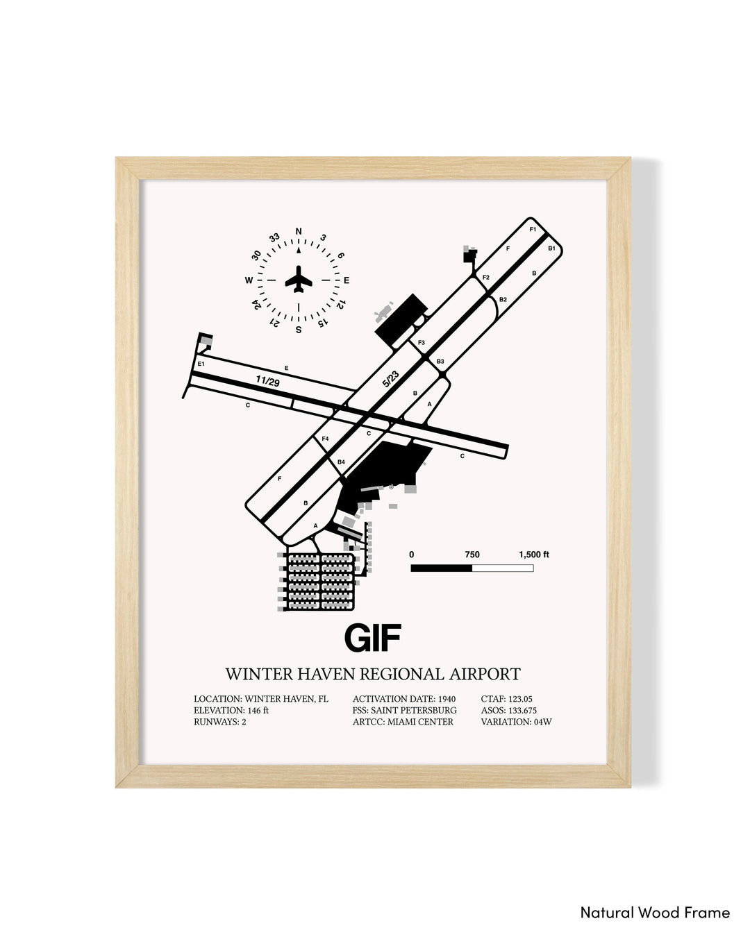 Detailed Airport Map of Winter Haven Regional Airport - Gilbert Field (GIF) in White with a Natural Frame
