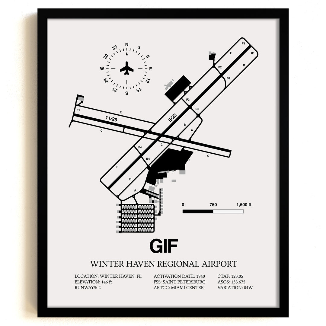 Framed Detailed Airport Map of Winter Haven Regional Airport (GIF) in White with a Black Frame