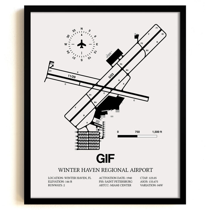 Framed Detailed Airport Map of Winter Haven Regional Airport (GIF) in White with a Black Frame