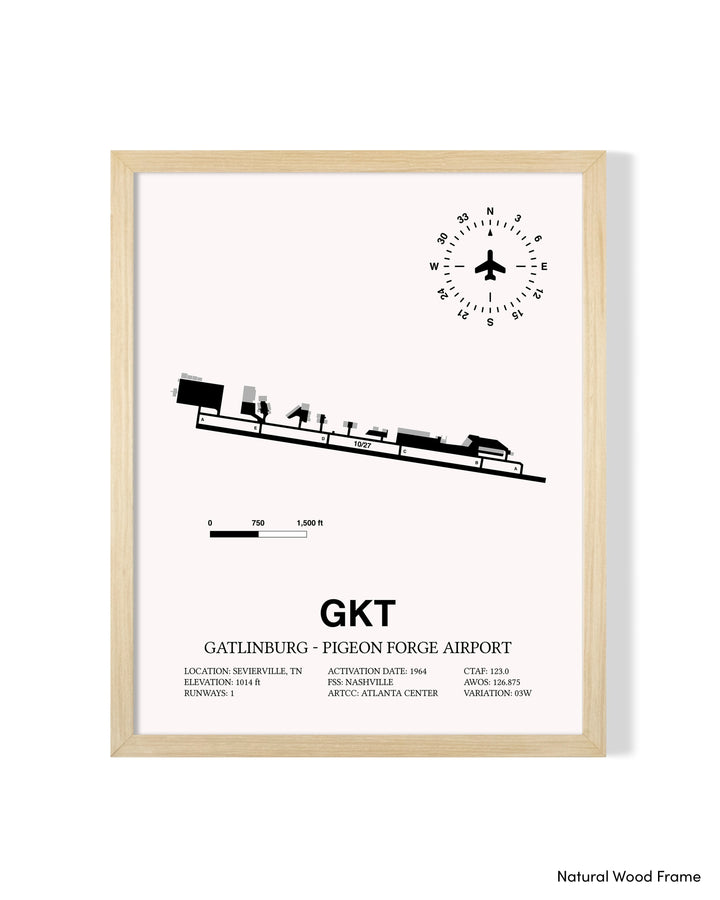 Detailed Airport Map of Gatlinburg - Pigeon Forge Airport (GKT) in White with a Natural Frame