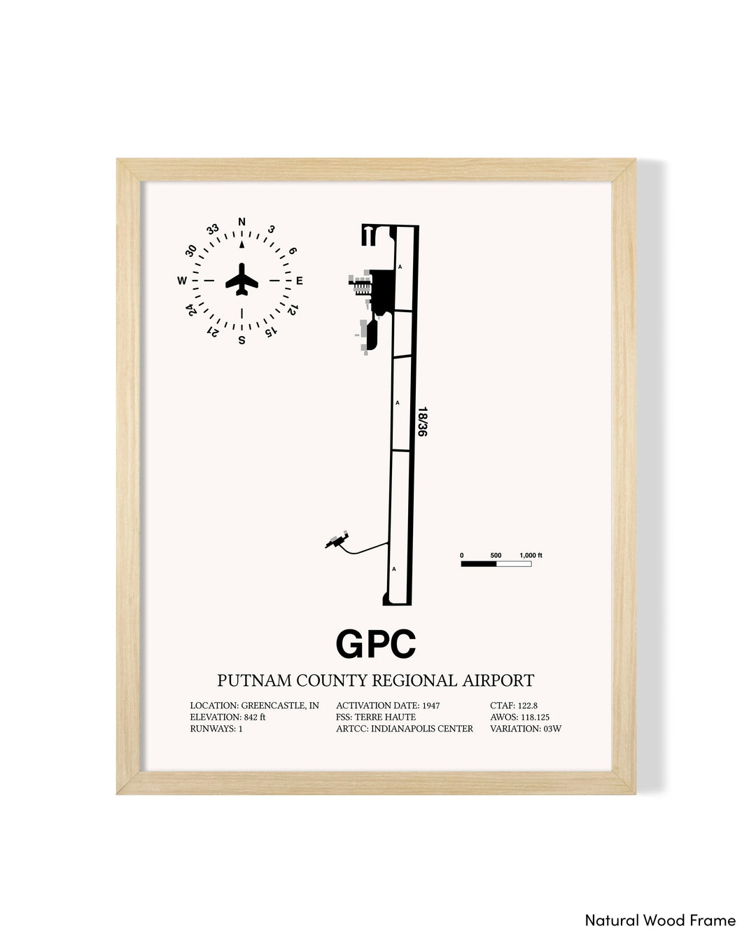 Detailed Airport Map of Putnam County Regional Airport (GPC) in White with a Natural Frame