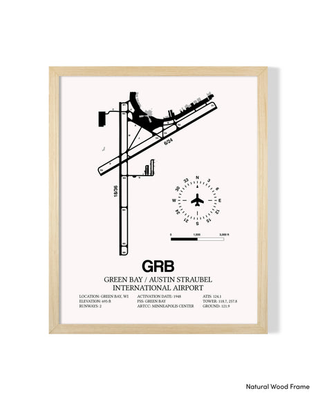 Detailed Airport Map of Green Bay/Austin Straubel International Airport (GRB) in White with a Natural Frame